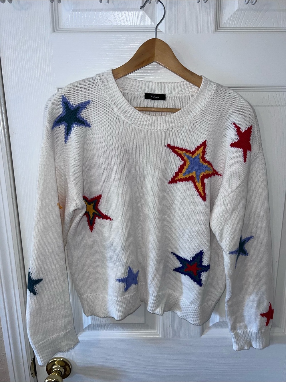 Rails Perci Ivory Multi Color Star Intarsia Cotton Cashmere Blend Sweater